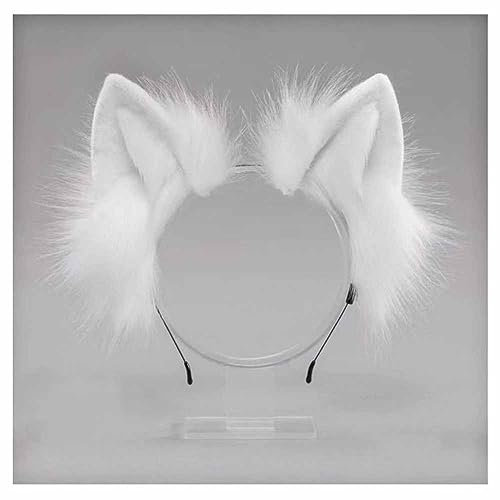 SHTGOI Katzenohren Stirnband Simulierte Katzenohren Haarreif Cosplay Plüsch Katzenohren Fuchs Wolf-Ohren-Haarband Katze Cosplay Kostüm für Frauen Halloween Karneval Kostüm Dressing-Partys Weiß