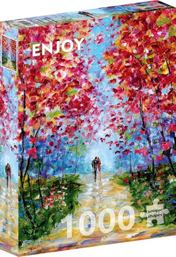 1000 Pieces Jigsaw Puzzle for Adults – Matte Finish, Soft Touch, Sturdy and Unique Pieces, Tight Fit, Vivid Colors, Missing Pieces Service – Couple in Love Walking in Spring Park – by ENJOY Puzzle