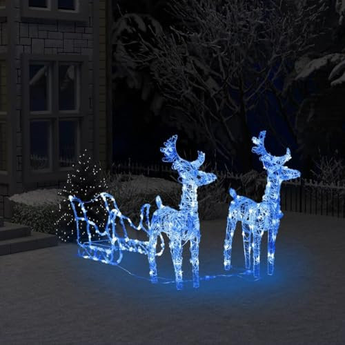 Lumineux Noël Exterieur, Déco Noël Décoration de Noël Rennes et traîneau 160 LED 130 cm Acrylique