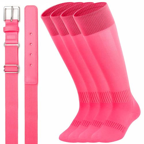 UnFader Baseball-Socken und Gürtel für Jugendliche und Erwachsene, elastische Softball-Socken und Gürtel (2 Paar Socken und 1 Gürtel), Pink, Medium