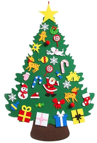 ptumcial Filz Weihnachtsbaum für Kleinkinder Weihnachtsbaum mit 31pcs abnehmbare Weihnachtsschmuck Kinder Weihnachtsbaumwanddekor für Weihnachtsdekoration Innenheiligsgeschenke 1 Filzkits Kits