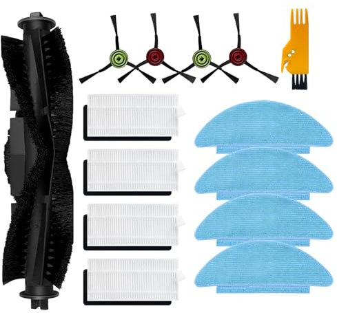 dashen 14-teiliges Zubehör-Set Ersatz für Tikom L9000 für Tikom L8000 /L8000 Pro/ L9000 Pro Roboter-Staubsauger, 1 Hauptwalze, 4 Seitenbürsten, 4 Hepa-Filter, 4 Wischtücher, 1 Reinigungsbürste