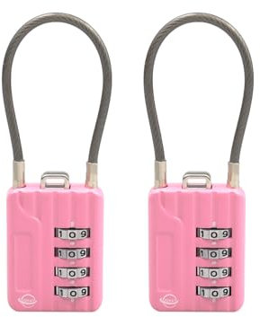 SISAV Lot de 2 verrous à combinaison à 4 chiffres de 11,9 cm pour casier de gym, casque, armoire de classement, boîte à outils, valise, sac à dos, câble de 3 mm de diamètre, rose