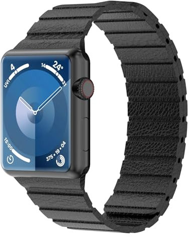 Synchro Bands Compatible with Apple Watch Leather Straps 49mm 45mm 44mm 42mm 41mm 40mm 38mm for Men Women, Magnetic Adjustable Link Strap for iWatch Ultra Series 9 8 7 6 5 4 3 2 1 SE