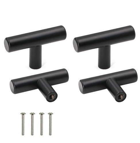 HNJKJEU 4 Pièces Bouton de Meuble Noir, Boutons de Tiroir avec Vis Poignee Meuble Noir Boutons de Porte pour Placards Acier Inoxydable Bouton Porte Cuisine Boutons de Placard (4)