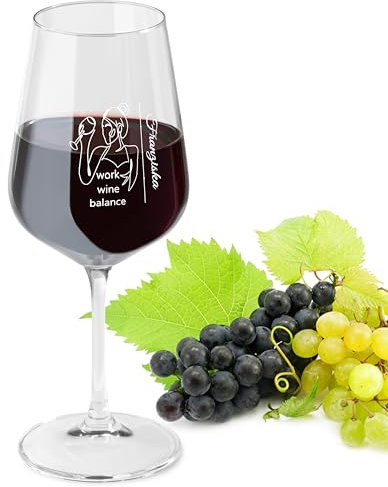 LIQUISIGN Weinglas mit Gravur | Motiv Work wine balance mit Wunschname | Personalisiertes Glas | Spruchglas mit Wunschtext graviert | Geschenkidee