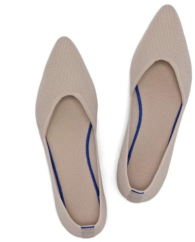 Frank Mully Flache Damenschuhe, Klassische Flache Schuhe mit spitzer Zehenpartie, gestrickte Abendschuhe, weiche Flache Schuhe für Damen, bequem und elegant, Ekru, 35 EU