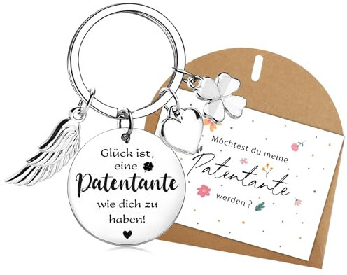 BOOMTOP Patentante Schlüsselanhänger Fragen Patin Kleeblatt Schutzengel Glücksbringer Geschenk - Glück Ist Eine Patentante Wie Dich Zu Haben - Taufe Mit Karte Umschlag