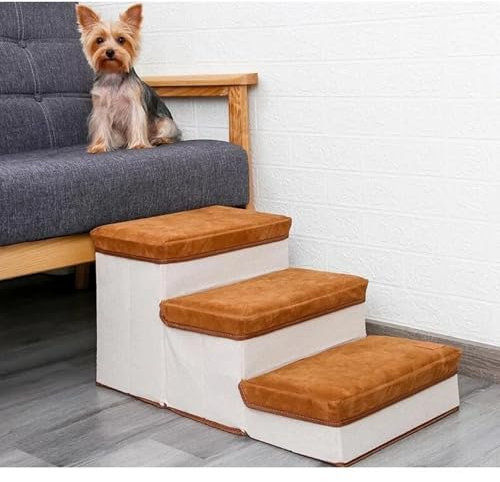 Lettuce Eat® Dog Stairs Steps For Small Dogs, Pet Climbing Ladder, Folding Storage Dog Stairs For High Beds Couch Sofa (Brown)