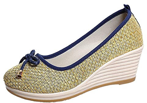 Genérico Alpargatas Mujer Baratas Sandalias De Tacon Mujer de cuña para Mujer Zapatos de Vestir de tacón bajo con Punta Cerrada Cuñas sin Cordones Alpargatas Planas De Mujer Alpargatas (Green, 40)