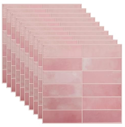 3D Selbstklebend Fliesenaufkleber,Abziehen und Aufkleben,Wandfliesen,Selbstklebende Fliesen für Küche, Schlafzimmer, Akzent-Wanddekoration (10 Stück Rosa 30,5 * 30,5cm 1,2mm dick)