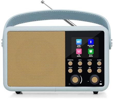 Digital DAB Radio | Portable Bluetooth Radio Alarm Clock Mains and Battery | FM Radio,60 Presets,Headphone Jack | Clock Radio,Kitchen Radio,Bedside Radio,Retro Radio,Vintage Radio style | Lemega CR8
