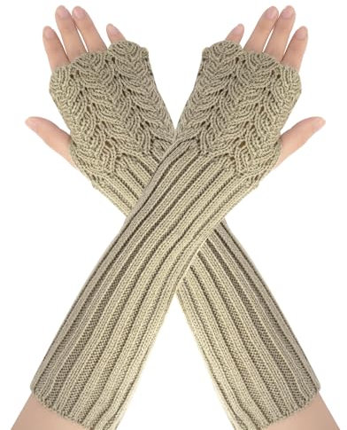 AUYAO Winter Armstulpen Damen Thermo Gestrickte Fingerlos Handschuhe Warm Strick Handstulpen Unisex Lange Armwärmer Stulpen Pulswärmer Winterhandschuhe mit Daumenloch Über Kinder (C: Hellgrau,31cm)
