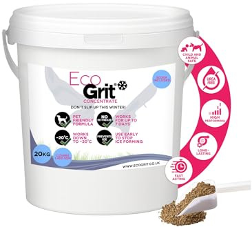 Ice Melt Salt for Snow Grit De Icing Rock Salt Road Alternative (20kg Bucket + Scoop) UK Made - Pet Friendly Road Grit, No Urea De Icing Driveway, Snow Removal, Car Parks, Stables Quick Ice Melt