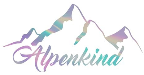 Alpenkind Aufkleber 20x9,7cm Berge Sticker Autoaufkleber für Wohnmobil Auto Wohnwagen Schriftzug Urlaub Alpen Gebirge Panorama Schriftzug selbstklebend K057 (Hologramm)
