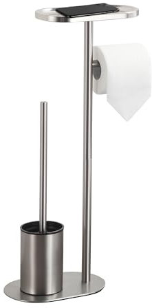 BGL Freistehendes Toilettenbürsten-Set mit Toilettenpapierhalter, Gebürstetes Nickel Edelstahl, 3-in-1 Badezimmerzubehör mit Ablage, Modernes Design