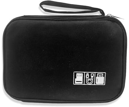 Borsa Protettiva per Accessori Elettronici - Organizzatore da Viaggio per Cavi, USB, SD, Caricabatterie (Nero)