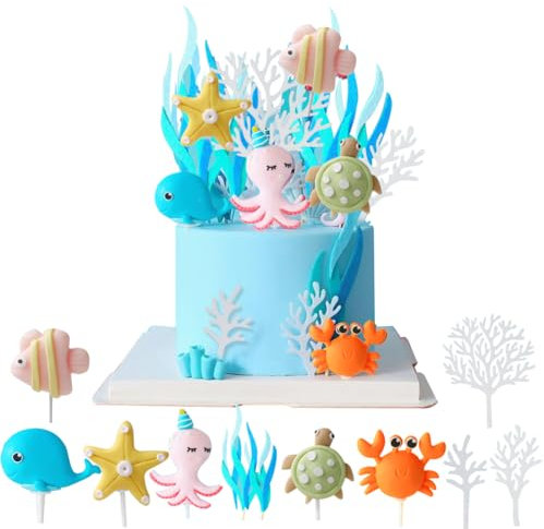 ZOOMPIL Unterwasserwelt Cake Topper, 11 Stück Meerestier Tortendeko, Ozean Thema Tortendeko Geburtstag, für Kinder Party Geburtstag Party Kuchen Dekoration Supplies