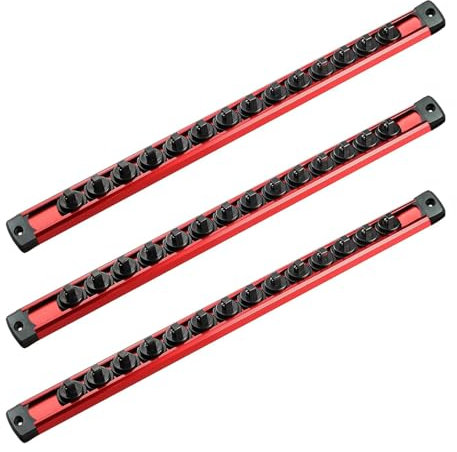 ACEBON Magnetic Socket Organizer Set, 3PCS Aluminum Alloy Socket Rail, Heavy Duty Socket Holder, 1/4-Inch Socket Rack, Holds 42 Sockets