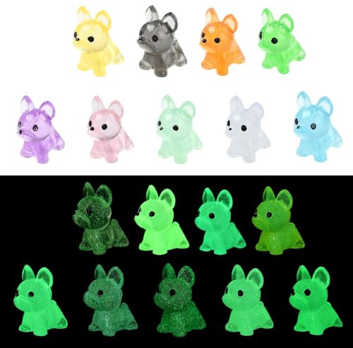 Stiesy 90Pcs 9 Colors Luminous Resin Dog Slime Charm Beads Glow in the Dark Pet Dog Ornaments 3D Animal Display Decorations Flatback No Hole Beads for Jewellry Making Micro Landscape Garden Home Decor