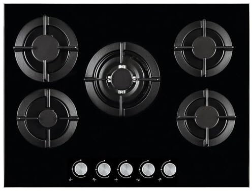 PIANO COTTURA 90 INCASSO GAS METANO O GPL VETRO NERO 5 FUOCHI GHISA STAYLUX