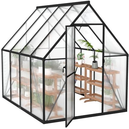 SUBTLETY Serre de jardin 230 x 180 x 195 cm - Résistante à l'hiver - Avec cadre en aluminium et plaques en polycarbonate de 4 mm d'épaisseur - Robuste - Avec lucarne - Résistante aux intempéries