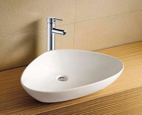 DocciaSì - Lavabo da appoggio in ceramica bianca forma triangolare, misura 59x39x14cm