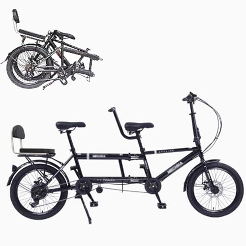 Wasd3Pods 20 Zoll Faltbare Tandemfahrräder, Beach Cruiser-Fahrräder Für Erwachsene, Rad-Tandemfahrräder, 7-Gang Einstellbar, Tandemfahrräder Cruiser-Fahrrad,Black