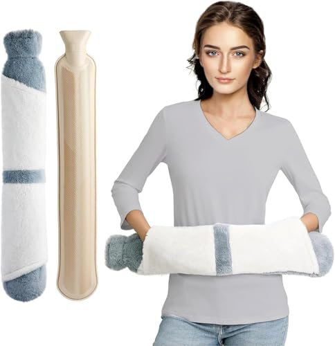 Wärmflasche Lang 2,2L mit Weichem Bezug, 75cm Hot Water Bottle Bettflasche Schlauch-Wärmflasche zu Hitze auch Kühlen für Nacken, Schulter, Unterleib, Rücken, Nackenwärmflasche zum Umbinden