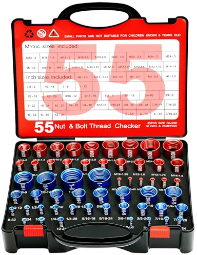 55 Pcs Nut and Bolt Thread Checker (25 Metric & 30 Standard), Bolts and Nut Identifier Thread Gauge, Detachable Bolt Size Finder Especially for Tight Spaces