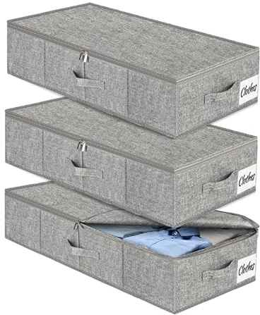Unterbett Aufbewahrungsbox mit Deckel, 3 Stück Faltbar Unterbettkommode, Waschbar Kleideraufbewahrung & Organisation, 3 Griffen Doppelreißverschluss Aufbewahrungsboxen für Kleidung Decken, 76x40x17cm