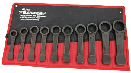 Neilsen CT0570 10pc Slogging Ring Spanner Set - Sizes: 24,27,30,32,34,36,38,41,46,50mm | Alloy Steel or Chrome Vanadium Steel | Black Phosphate or Chrome Finish | Ideal for High Torque Applications