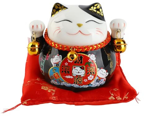 Glückskatzen Spardose, 11,4 cm Keramik Winkekatze Japanischer Niedlicher Feng Shui Glückskatzen Münzbank für Auto Schreibtisch Dekoration (Schwarz)