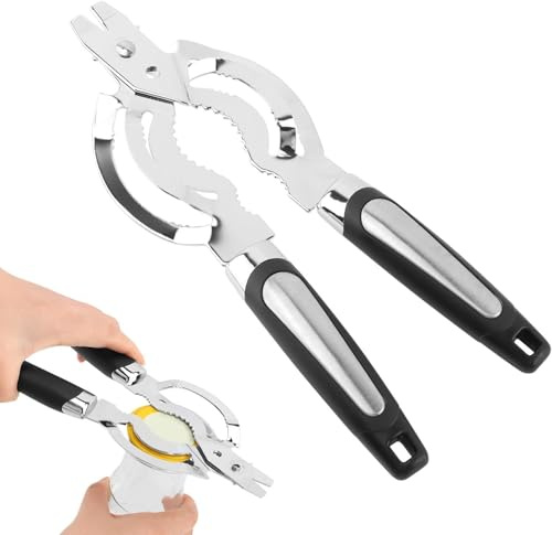 Jar Opener, Stainless Steel Jar-Lid Opener, Multifunctional Kitchen Gadgets for Weak Hands, Beer Bottle-Opener for Arthritic Hands, Seniors