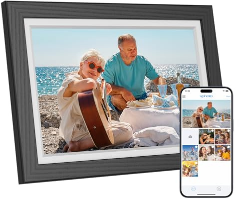 Dragon Touch Digitaler Bilderrahmen - 10.1'' WiFi Elektronischer Bilderrahmen mit 32 GB Speicher HD IPS Touchscreen, Auto-Rotate, Sofortiges Teilen von Fotos/Videos,Familie und Freunde-Schwarz