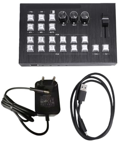 Jelquix Conmutador de Vídeo de 4 Entradas y 2 Salidas, Vista Previa de Señal 4K HD Mezclador de Transmisión en Mezcla de Audio Multicanal para Múltiples Cámaras Transmisión (Enchufe de la UE)