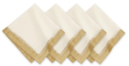 Elrene Villeroy & Boch 21x21 Napkins, Linen, Ivory/Gold, 21 x 21 (Set of 4)