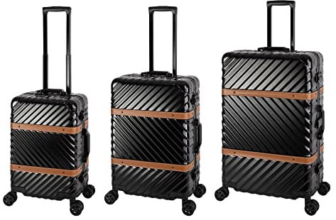 Travelhouse Paris Reisekoffer Koffer Trolley Reisegepäck Komplett Set Größe: S+M+L 2 integrierte TSA Schlösser 360° Doppelzwillingsrollen Polycarbonat Hartschale Alu- Rahmen Schwarz