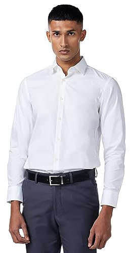 HUGO Men's Classic Popelin Button Down Dress Shirt, New White, 16.5 Neck