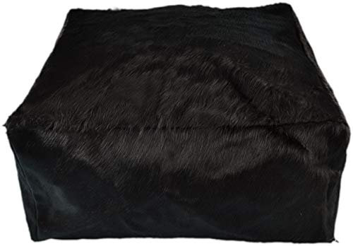 generisch Kuhfell Hocker Ottomane 60 x 60 x 30 cm Fußhocker Pouf aus echtem Rinderfell in schwarz