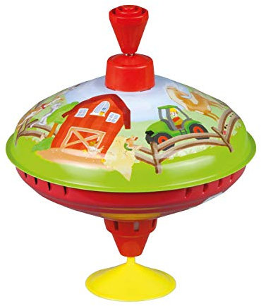 Lena 52260 Toupie La Ferme, Ø 16 cm, toupie à Pompe Classique, Jouet avec Motif de la Ferme, toupie avec piédestal, pour Enfants à partir de 18 Mois