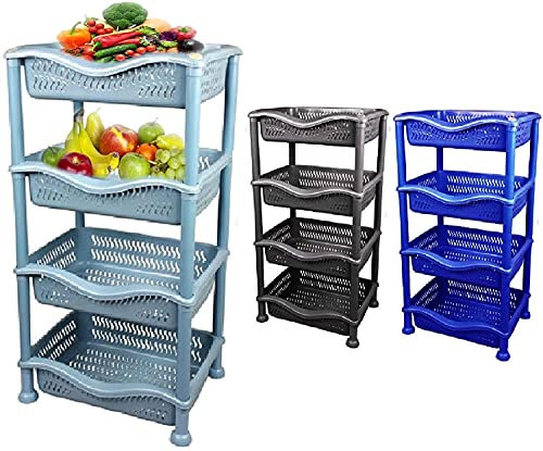A406 Black New 4 Tier Fruit Vegetable Rack Kitchen Pantry Storage Rack kitchen Utility Garage Strong plastic (D.Black)
