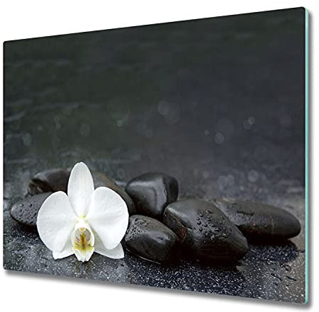 Planche à Découper en Verre Trempé 60x52 cm Symétrique Décoration Résistant à la Chaleur Avec Impression Contact Alimentaire Bords Polis Pieds Antidérapants Modernité - Orchidée