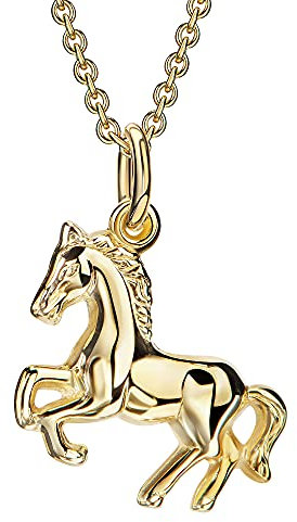 Xaana Premium Mädchen-Anhänger Pferd aus 585er Gelbgold inkl. vergoldeter Silberkette 36/38cm AMZ0533