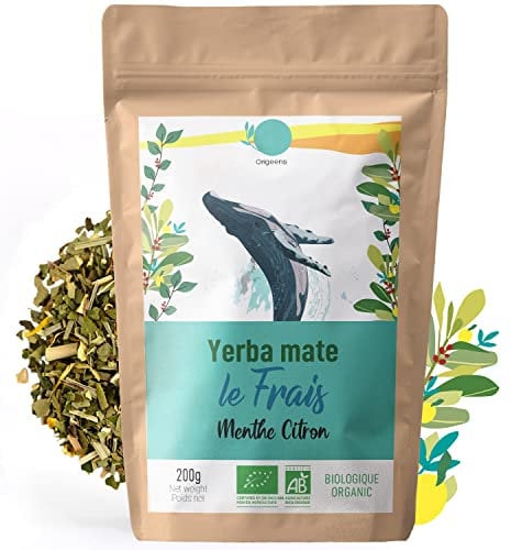 ORIGEENS YERBA MATE BIO Menta limone 200 g - La fresca | Yerba Mate Bio non tostata, foglie, senza gambi e senza polvere | Bevanda energetica e disintossicante