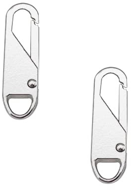 2 Stück Reißverschluss Schieber, Reißverschluss Lasche Ziehen Ersatz, Abnehmbare Zipper Pull Tabs, für Bekleidungsjacken, Koffer, Stoff, Rucksack, Gepäck, Bastelarbeiten(Silber, 37x10x3.7 mm)