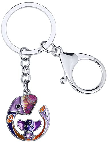 Porte-clés Chat en Alliage émaillé pour Fête des Mères Porte-clés Teckel Elephant pour Femmes Filles Bijoux Fantaisie Portefeuille Voiture Charms (Éléphant Violet)