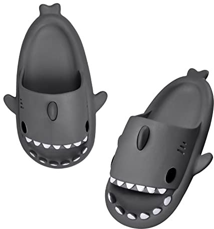 Puimentiua Damen Hai Hausschuhe,Shark Slides Slippers,Sharkis Schuhe,Haifisch Schlappen, Fisch Badelatschen(01- Dunkelgrau,42-43 EU)