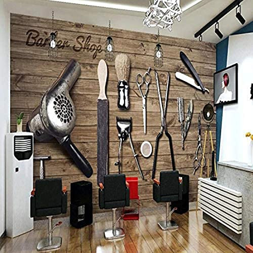 XHXI 3D Retro Wood Barber Shop Tools Background Wallpaper Murals 3D Wallpaper Living Room The Wall for Bedroom Effect Mural border-200cm×140cm