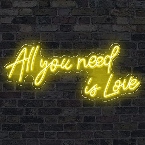All You Need Is Love Neon Signs Light for Wedding Party Home Decor Customize Neon Sign Bar Store Logo Neon Sign,yellow,All You Need Is Love